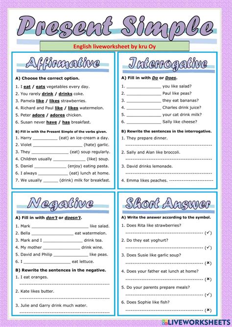 present simple liveworksheets grade 5